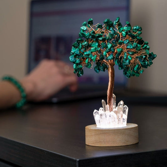 Crystal quartz lamp Malachite Tree Lamp for Anxiety|gemupone.com